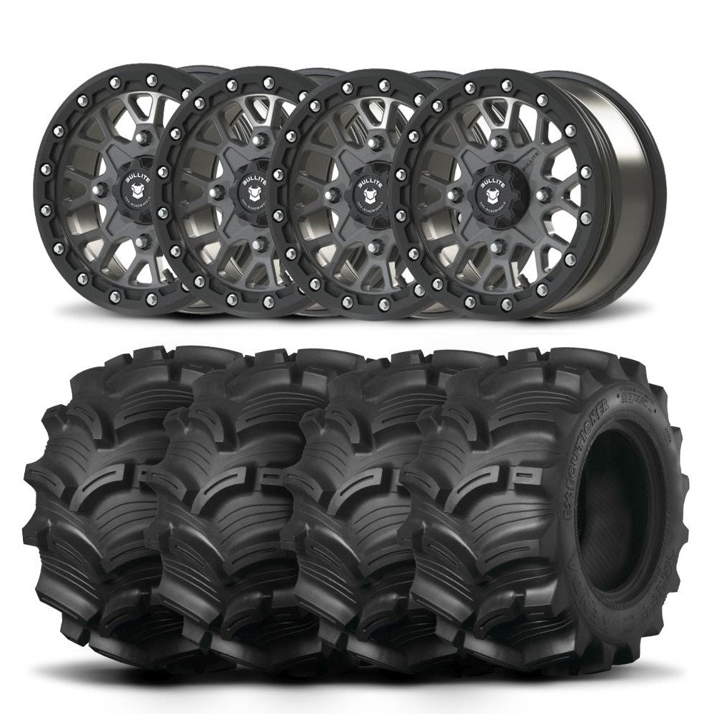 Set of Four Bullite Rider Wheels 14" Gray And Kenda K538 Executioner Tires [28x9-14]