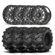 Set of Four Bullite Rider Wheels 14" Gray And Kenda K538 Executioner Tires [28x9-14]