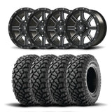 Juego de cuatro rines Bullite Lancer de 15" negros y neumáticos Kenda K3204R Klever XT [32x10R-15]