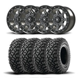 Juego de cuatro rines Bullite Ruler de 15" grises y neumáticos Kenda K3204R Klever XT [32x10R-15]