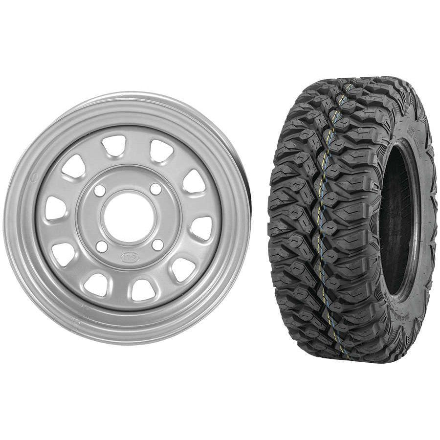 Set of 2 Mounted Wheel and Tire Kit Wheel: 12x7 4+3 4/156 Tire: 26x9-12 8 Ply