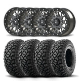Juego de cuatro rines Bullite Rider de 14" grises y neumáticos Kenda K3204R Klever XT [28x10R-14]