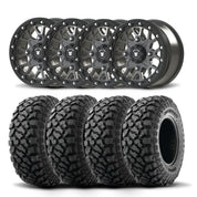 Set of Four Bullite Rider Wheels 14" Gray And Kenda K3204R Klever XT Tires [27x9R-14]