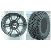 Set of 2 Mounted Wheel and Tire Kit Wheel: 12x7 5+2 4/110 Tire: 27x11-12 6 Ply