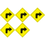 Set of 5 Yellow Plastic Reflective Sign 12 Inch - Right Turn