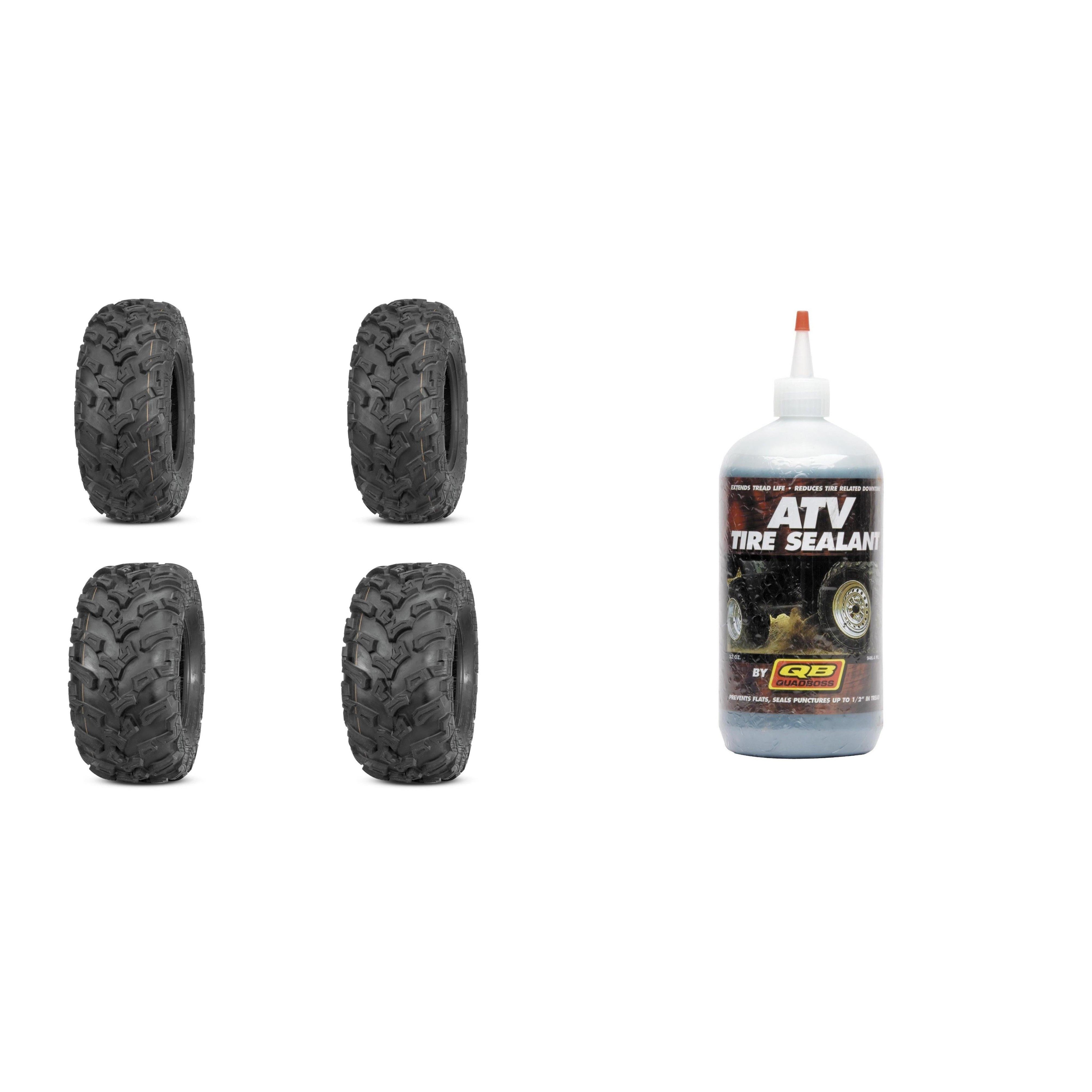 Set of 4 ATV QUADBOSS Tires (QBT447 27x11-12 Rear, 27x9-12 Front) with Sealant