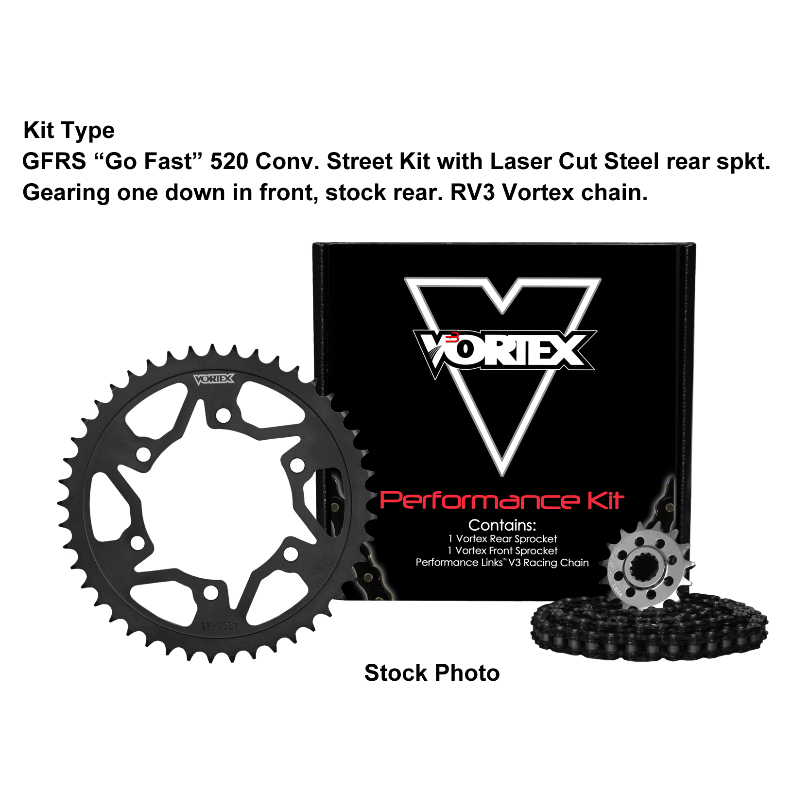 Vortex Black GFRS 520RX3-110 Chain and Sprocket Kit 16-43 Tooth - CK5150