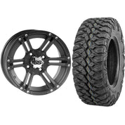 Set of 2 Mounted Wheel and Tire Kit Wheel: 12x7 2+5 4/110 Tire: 25x10-12 8 Ply