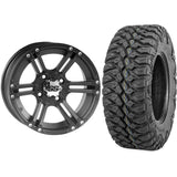 Set of 2 Mounted Wheel and Tire Kit Wheel: 12x7 2+5 4/110 Tire: 25x10-12 8 Ply