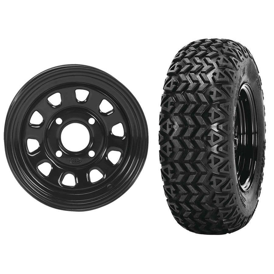 Set of 2 Mounted Wheel and Tire Kit Wheel: 12x7 5+2 4/110 Tire: 25x10.5-12 4 Ply