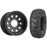 Set of 2 Mounted Wheel and Tire Kit Wheel: 12x7 5+2 4/110 Tire: 25x10-12 6 Ply