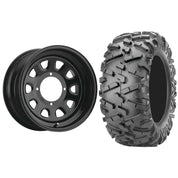 Set of 2 Mounted Wheel and Tire Kit Wheel: 12x7 2+5 4/137 Tire: 26x9-12 6 Ply