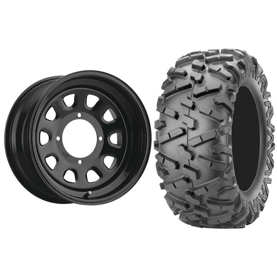 Set of 2 Mounted Wheel and Tire Kit Wheel: 12x7 2+5 4/137 Tire: 26x9-12 6 Ply