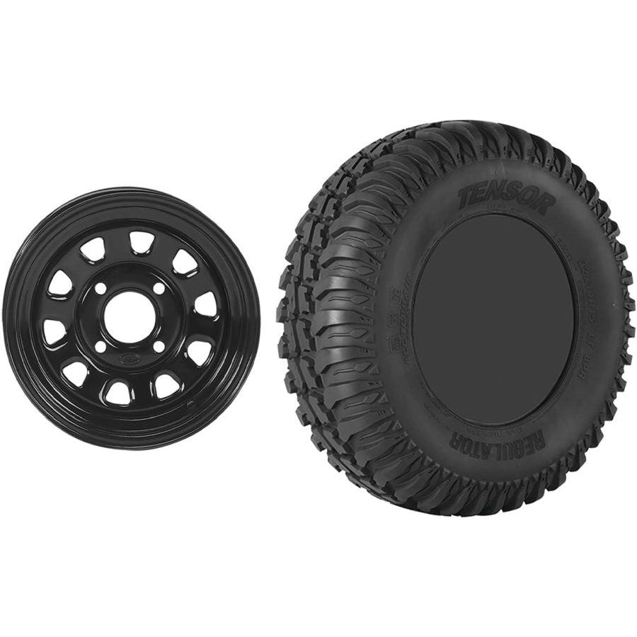 Set of 2 Mounted Wheel and Tire Kit Wheel: 12x7 4+3 4/156 Tire: 28x10-12 8 Ply