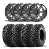 Juego de cuatro rines Bullite Lancer de 14" grises y neumáticos Kenda K3204R Klever XT [27x11R-14]
