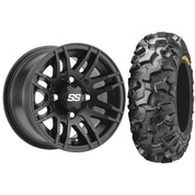 Set of 2 Mounted Wheel and Tire Kit Wheel: 14x7 4+3 4/156 Tire: 28x9-14 8 Ply
