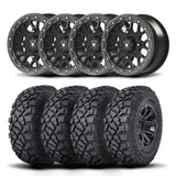 Juego de cuatro rines Bullite Rider de 14" grises y neumáticos Kenda K3204R Klever XT [32x10R-14]