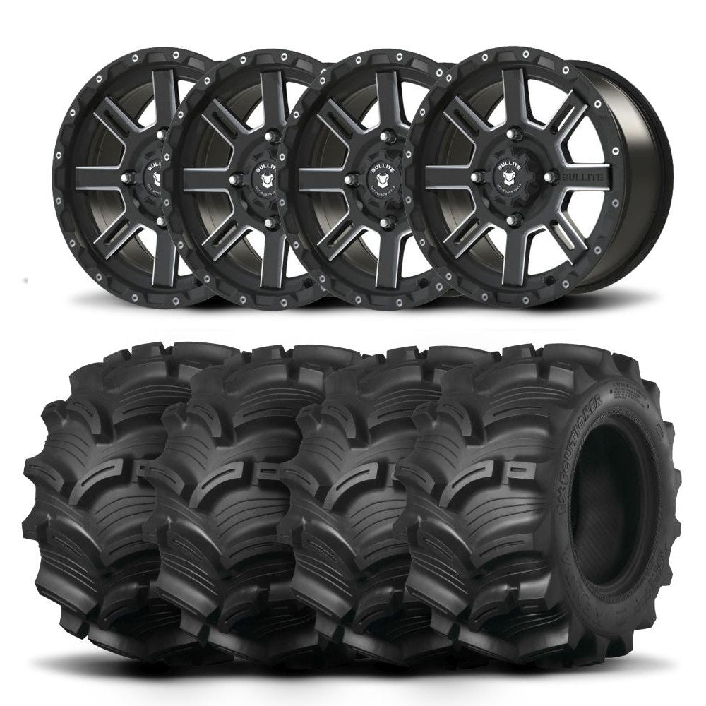 Set of Four Bullite Lancer Wheels 14" Black And Kenda K538 Executioner Tires [28x11-14]
