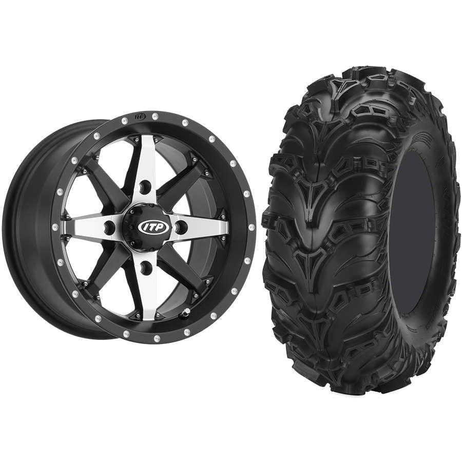 Set of 2 Mounted Wheel and Tire Kit Wheel: 14x7 5+2 4/110 Tire: 27x9-14 6 Ply