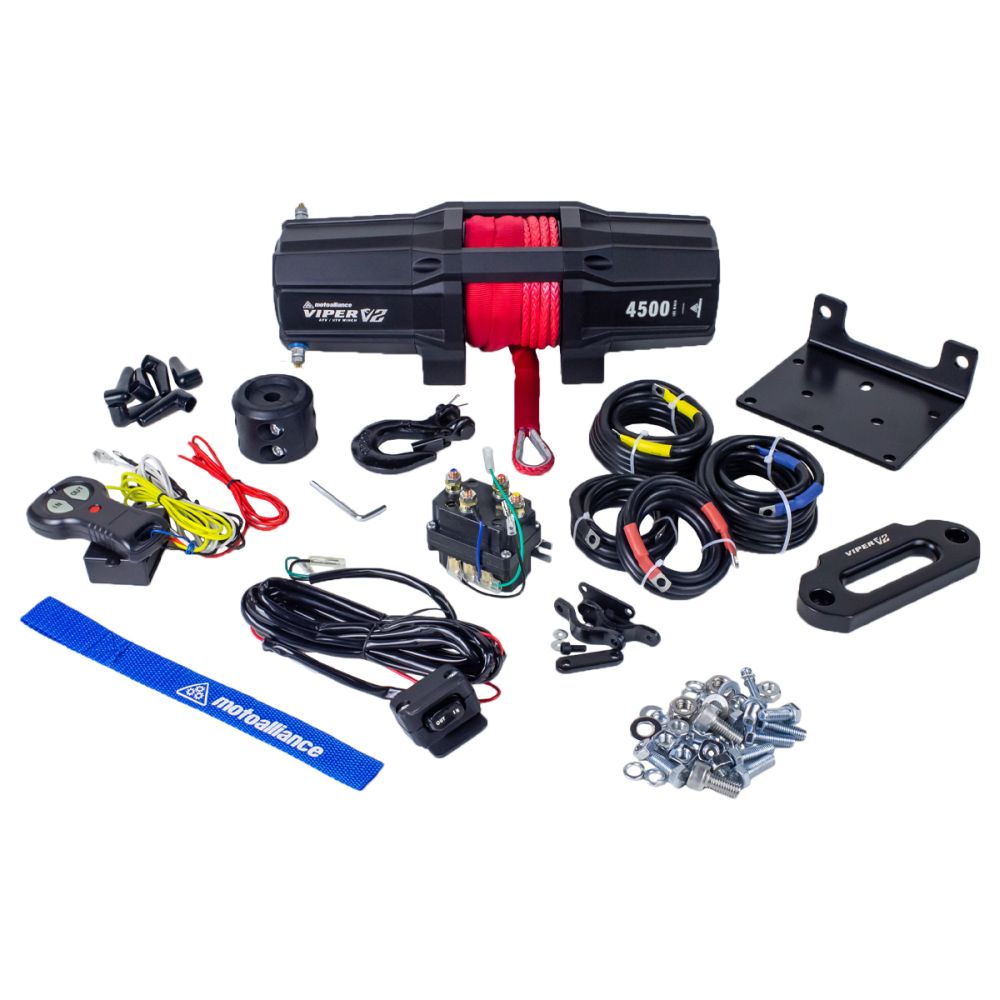 Viper V2 ATV Winch Kit 4500 lb Standard Spool With 40 Feet Red Synthetic Rope With Mount
