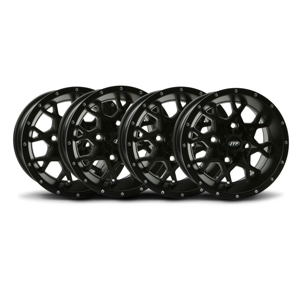 ITP Set of Four Storm Series Hurricane Wheels Black 14X7 4X4 5+2