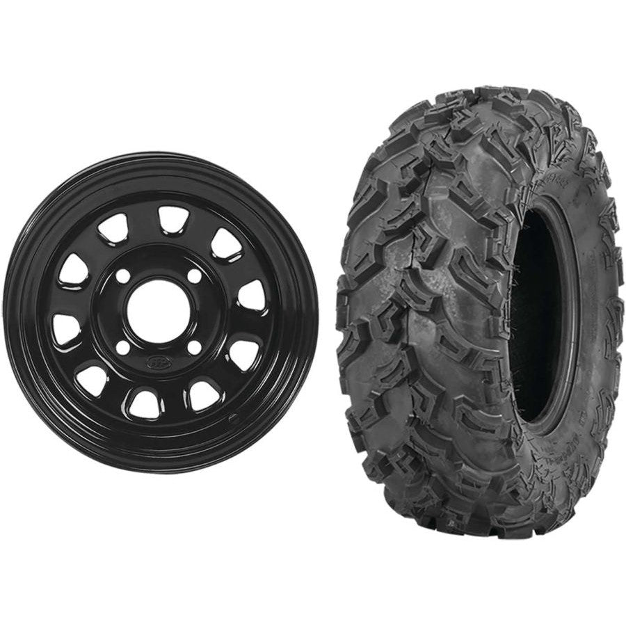 Set of 2 Mounted Wheel and Tire Kit Wheel: 12x7 4+3 4/110 Tire: 26x11-12 6 Ply
