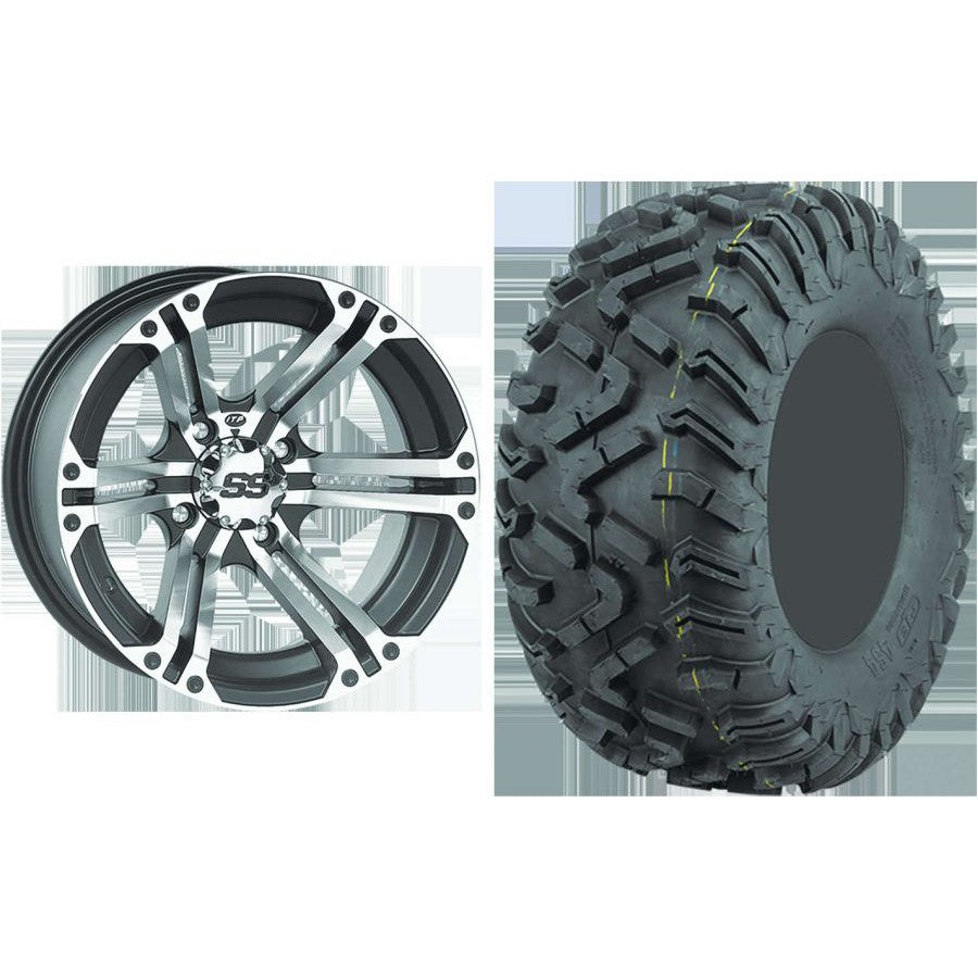 Set of 2 Mounted Wheel and Tire Kit Wheel: 12x7 5+2 4/110 Tire: 26x9-12 6 Ply