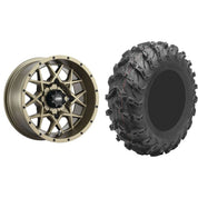Set of 2 Mounted Wheel and Tire Kit Wheel: 14x7 5+2 4/110 Tire: 27x9-14 8 Ply