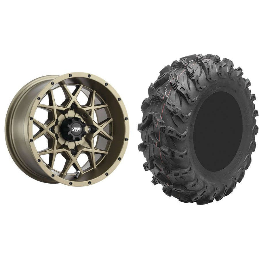 Set of 2 Mounted Wheel and Tire Kit Wheel: 14x7 5+2 4/110 Tire: 27x9-14 8 Ply