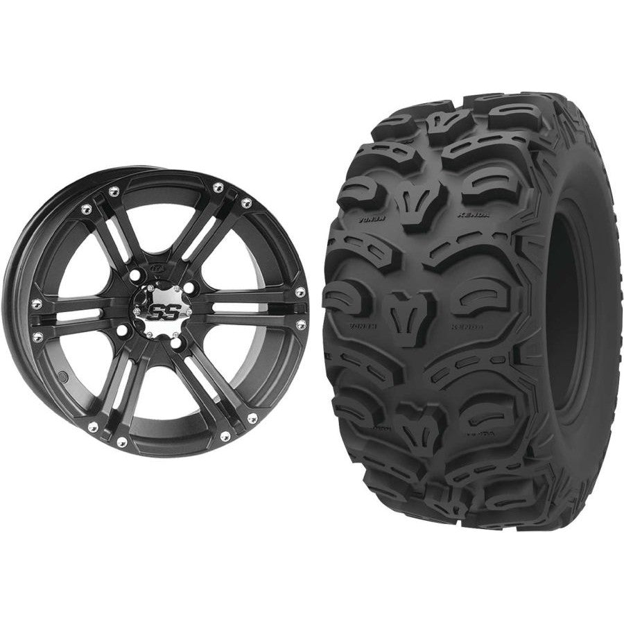 Set of 2 Mounted Wheel and Tire Kit Wheel: 12x7 5+2 4/110 Tire: 26x11-12 8 Ply