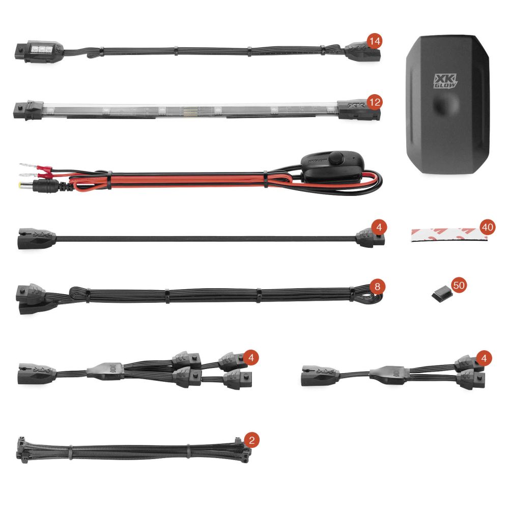XK Glow 14 Pod 12 Strip Pro Light Kit - KS-MOTO-PRO