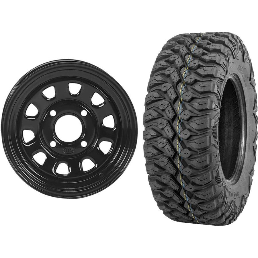 Set of 2 Mounted Wheel and Tire Kit Wheel: 12x7 4+3 4/110 Tire: 26x11-12 8 Ply