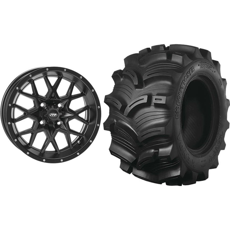 Set of 2 Mounted Wheel and Tire Kit Wheel: 14x7 4+3 4/156 Tire: 28x9-14 6 Ply