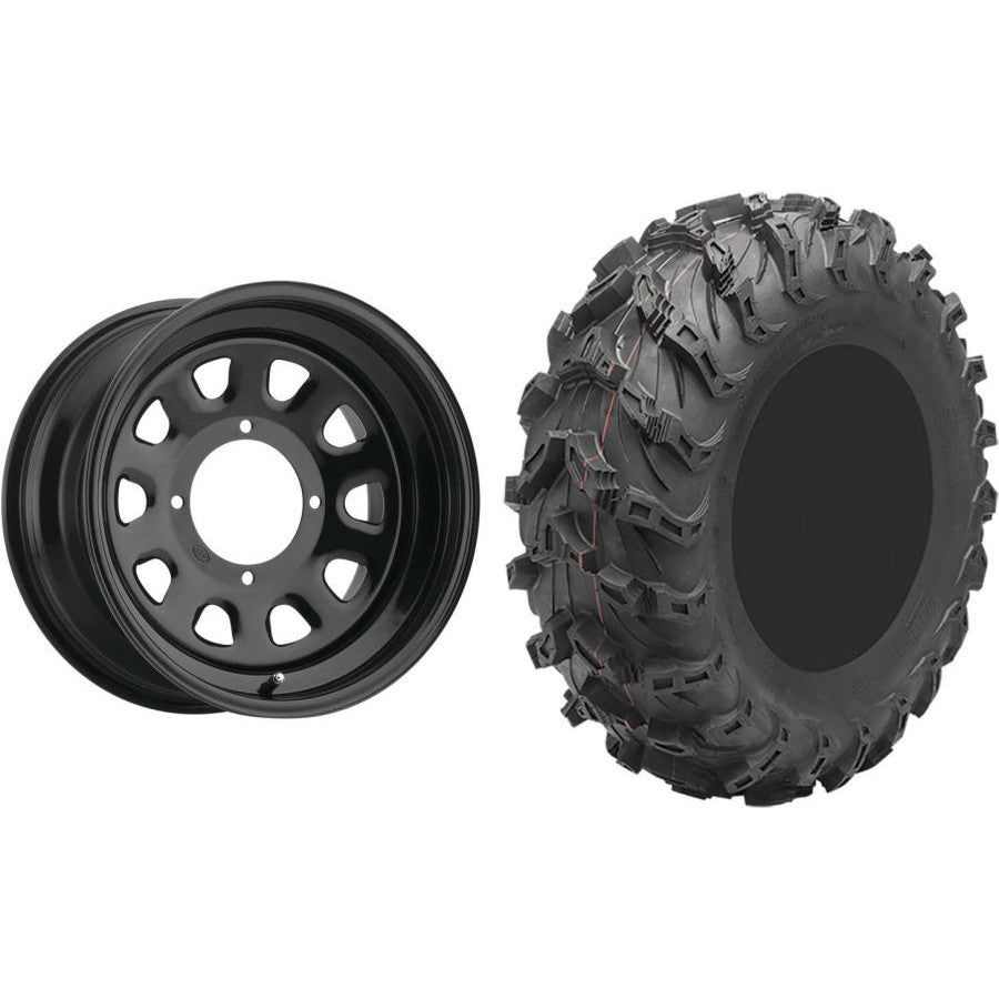 Set of 2 Mounted Wheel and Tire Kit Wheel: 14x7 4+3 4/156 Tire: 27x11-14 8 Ply
