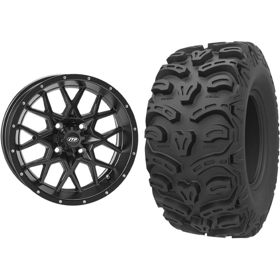 Set of 2 Mounted Wheel and Tire Kit Wheel: 12x7 5+2 4/110 Tire: 27x11-12 8 Ply