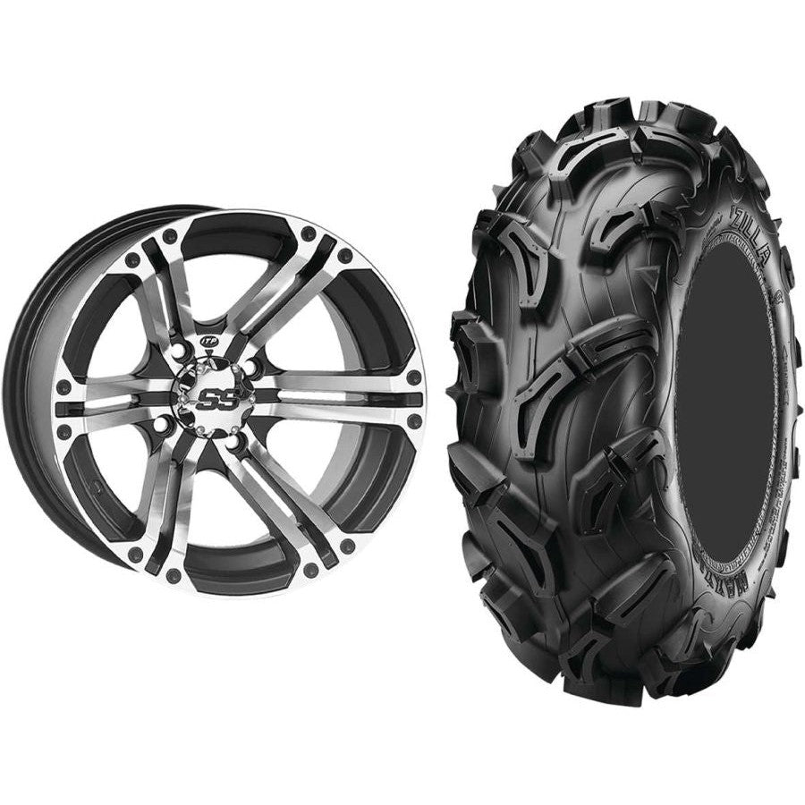 Set of 2 Mounted Wheel and Tire Kit Wheel: 12x7 5+2 4/110 Tire: 26x9-12 6 Ply