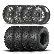 Set of Four Bullite Rider Wheels 14" Gray And Kenda K3201 Mastodon HT Tires [26x9R-14]
