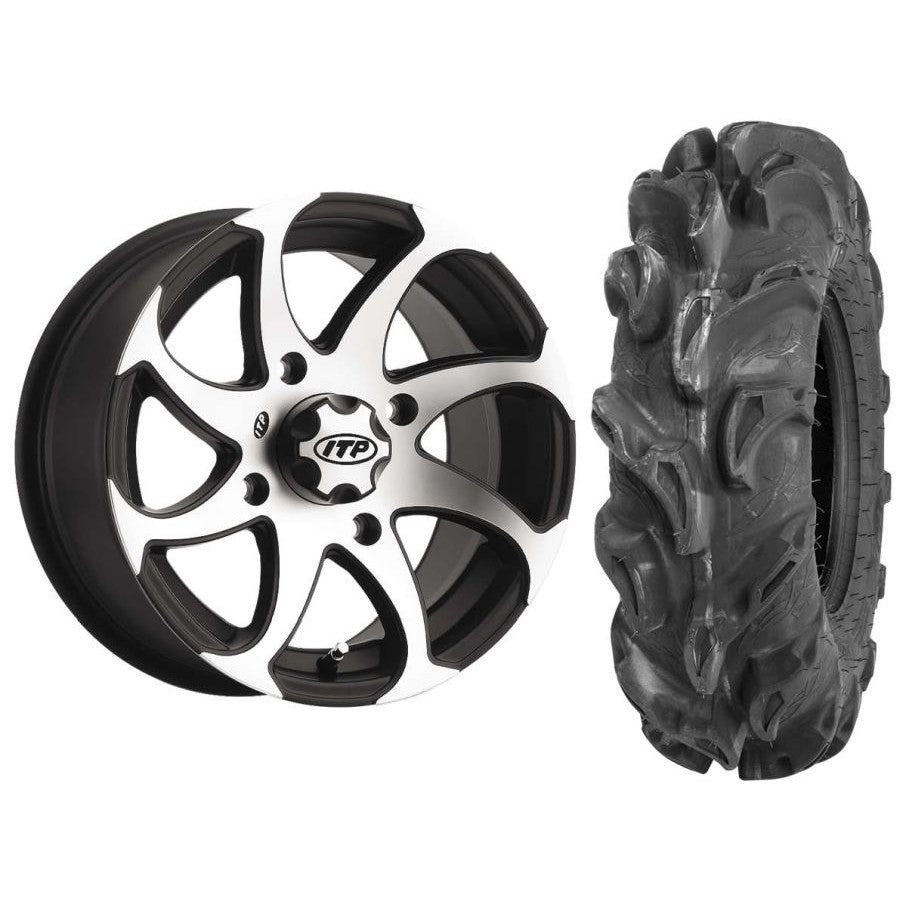 Set of 2 Mounted Wheel and Tire Kit Wheel: 14x7 5+2 4/110 Tire: 27x9-14 6 Ply