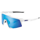 100% Speedcraft Sunglasses Matte White with Blue Mirror HiPer Lens - 61001-000-75