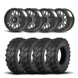 Set of Four Bullite Rider Wheels 14" Gray And Kenda K592 Bearclaw EVO Tires [28x11-14]