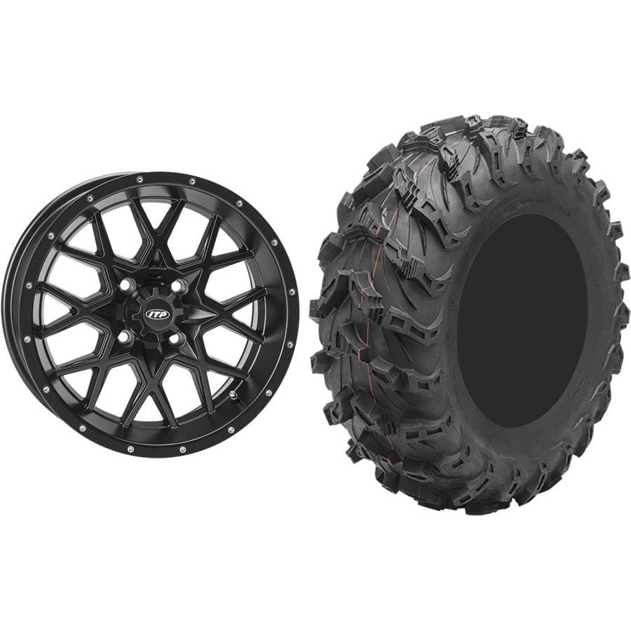 Set of 2 Mounted Wheel and Tire Kit Wheel: 14x7 4+3 4/156 Tire: 27x11-14 8 Ply