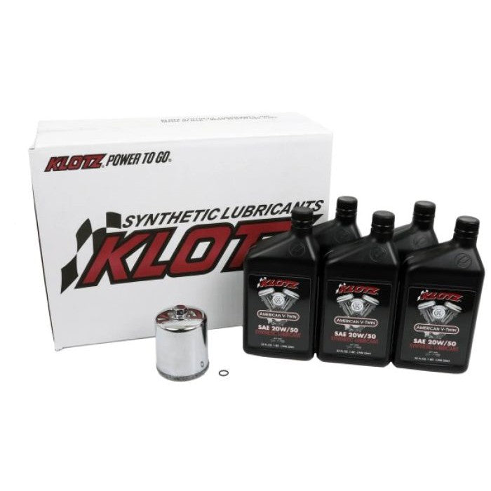 Klotz Premium 20W/50 5 Quart Synthetic Oil Change Kit For Harley-Davidson Evolution Big Twin