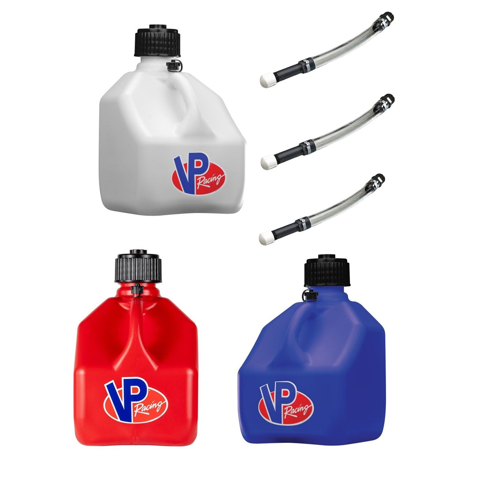 VP Racing Fuels 3 Gallon Jugs 3pk Red White And Blue With Hoses